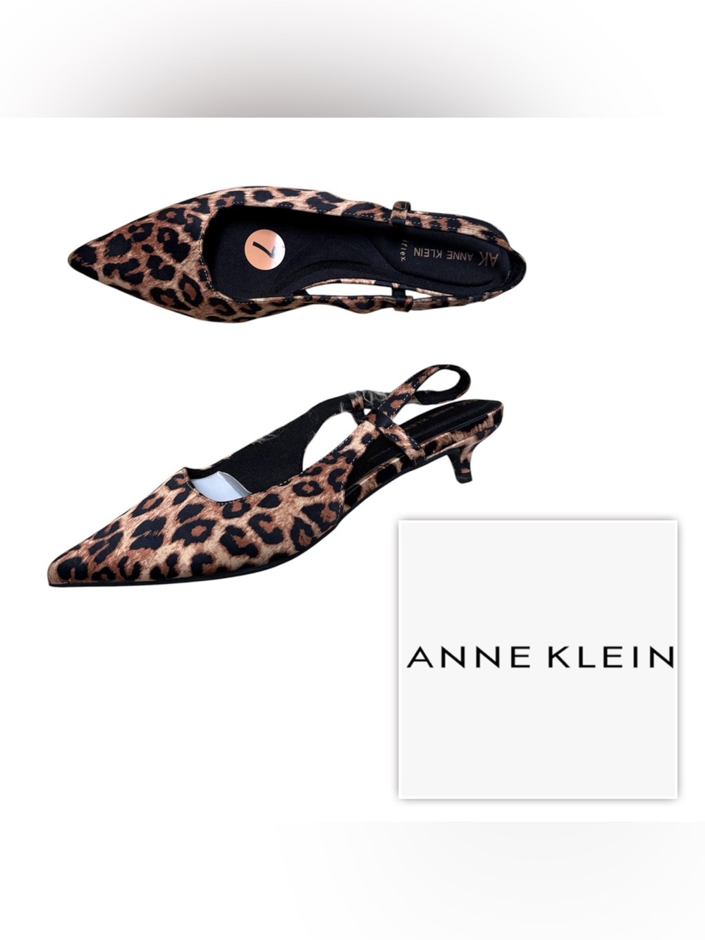 NEW $79 Anne Klein Women 7 Animal Leopard Print Slingback Kitten Heel Pumps Shoe